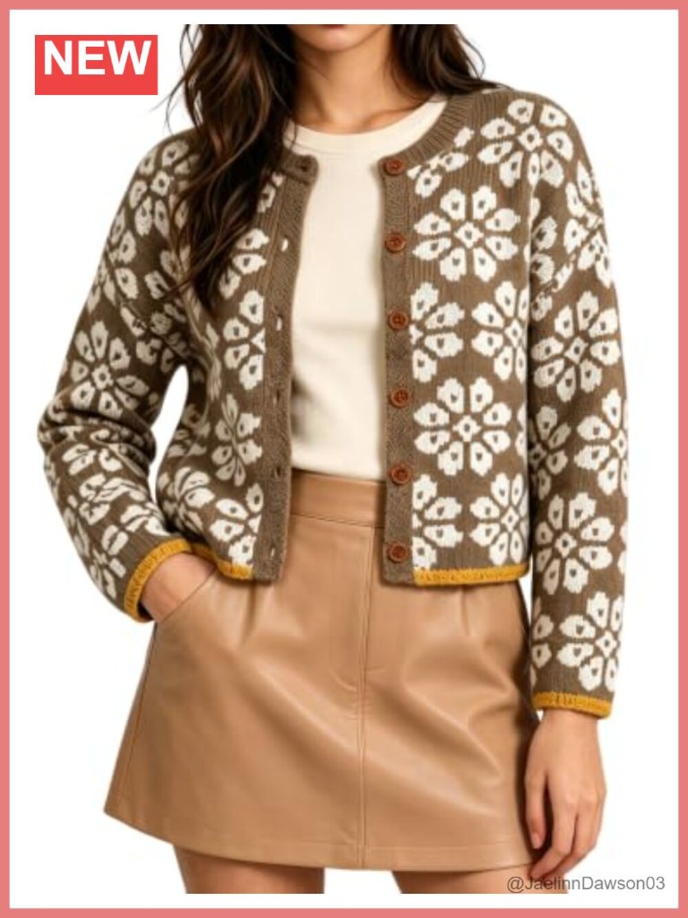 Floral Cropped Button Knit Cardigan Sweater